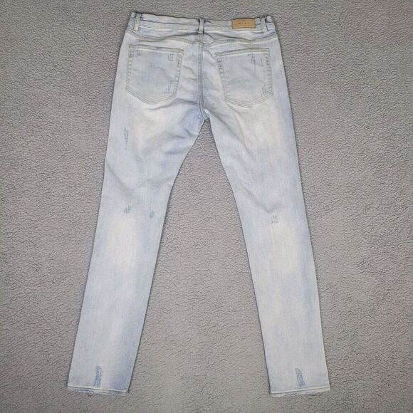 MNML Jeans Mens 36 Light Blue Denim Distressed Faded Slim Streetwear Slim Skinny - Picture 2 of 10